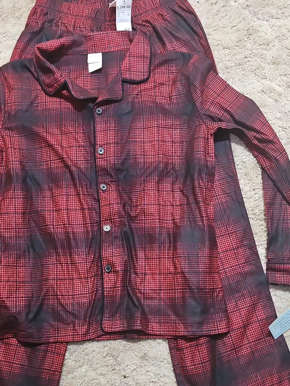 Cat & Jack Red and Black Plaid Button-Down Pajama Top